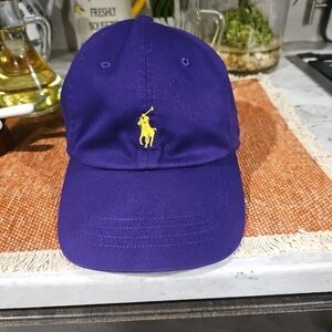 Vintage Polo Ralph Lauren Purple Strapback Hat Gold Pony Logo 90s Y2K Dad Cap